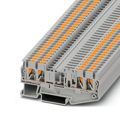 Phoenix Contact Disconnect - Multi-Conductor Terminal Block; PT 2.5-QUATTRO-TG; 20A; 300V; 1-Level; #26 - #12; Push-In Connection; Gray